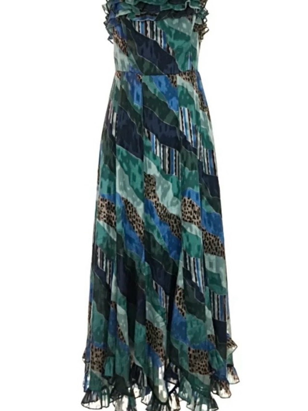 Hutch Ondine Blue & Teal Mixed Print Maxi Dress- Anthropologie Size 12 NWT